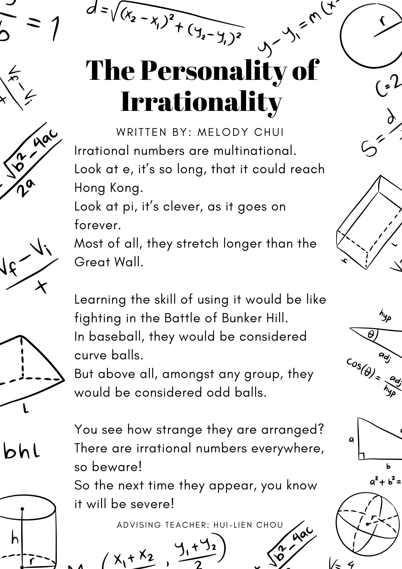 The Personality of Irrationality, a poem by Melody Chui
