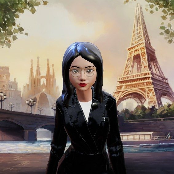 Ready Player Me avatar in front of the Eiffel Tower