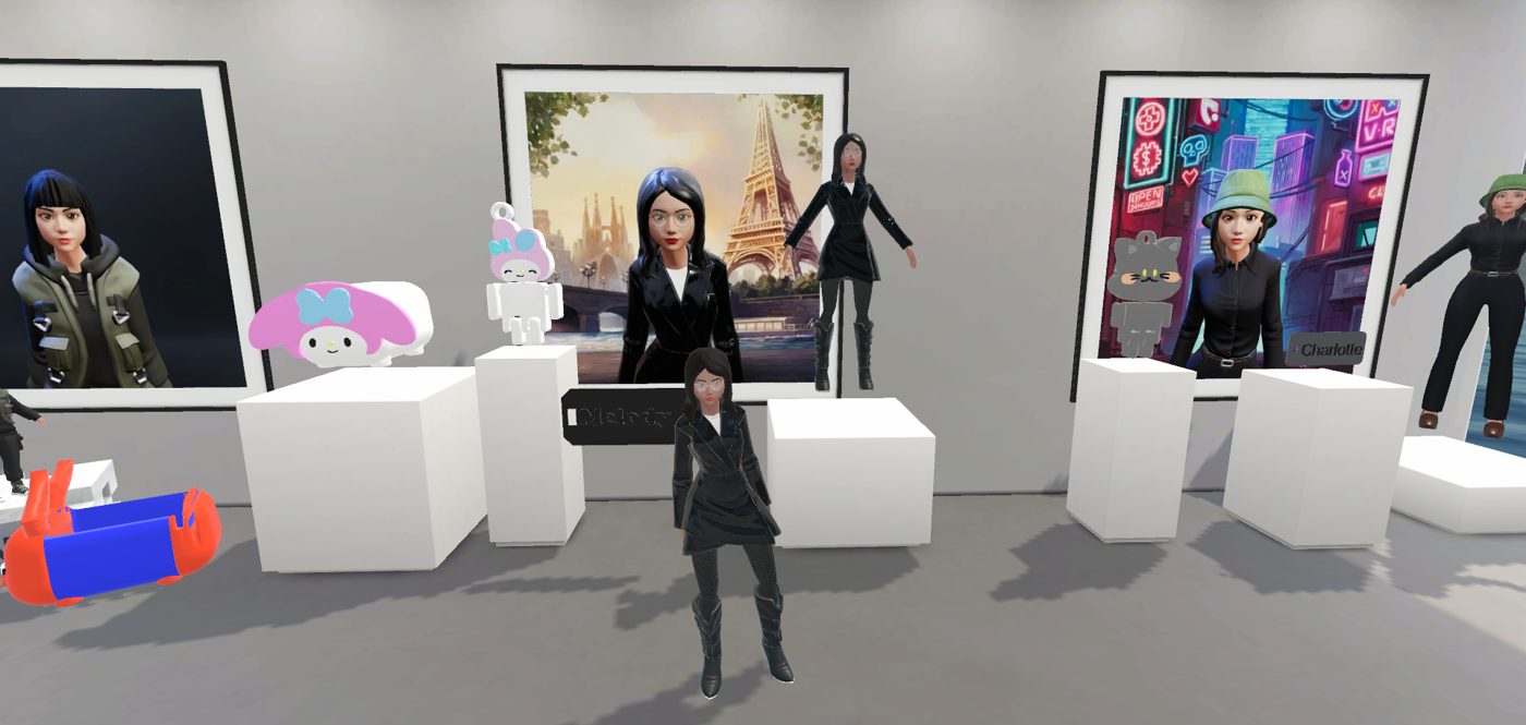 Metaverse exhibition booth: My Melody models, name tag and avatar portrait