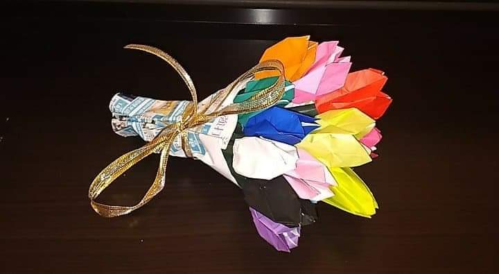 Bouquet of folded paper flowers