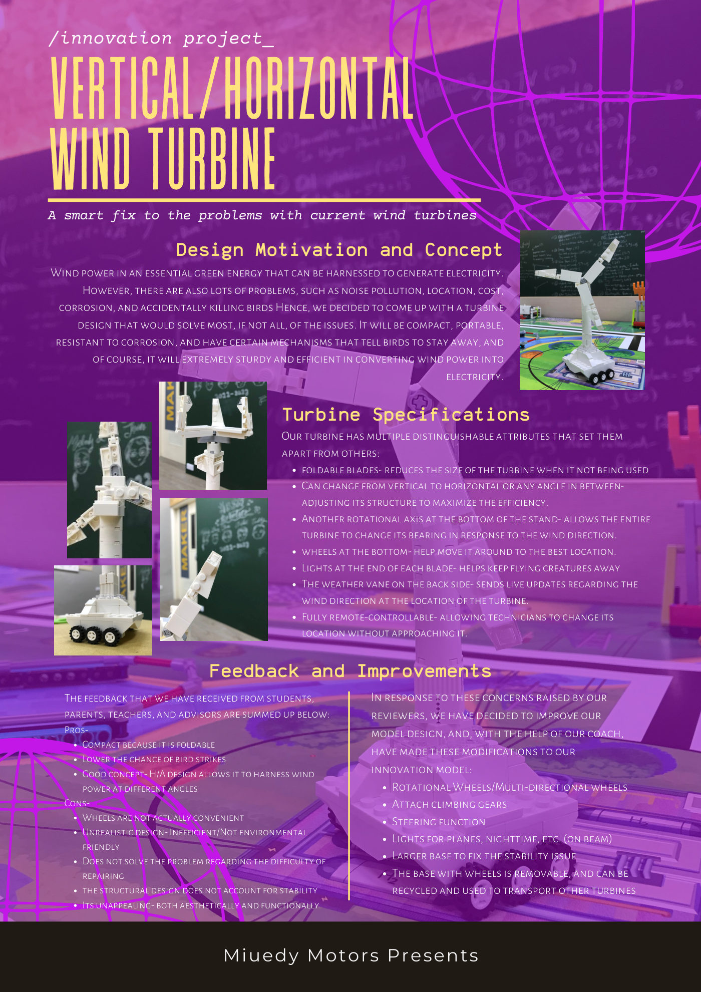 FIRST LEGO League team poster: Vertical / Horizontal Wind Turbine