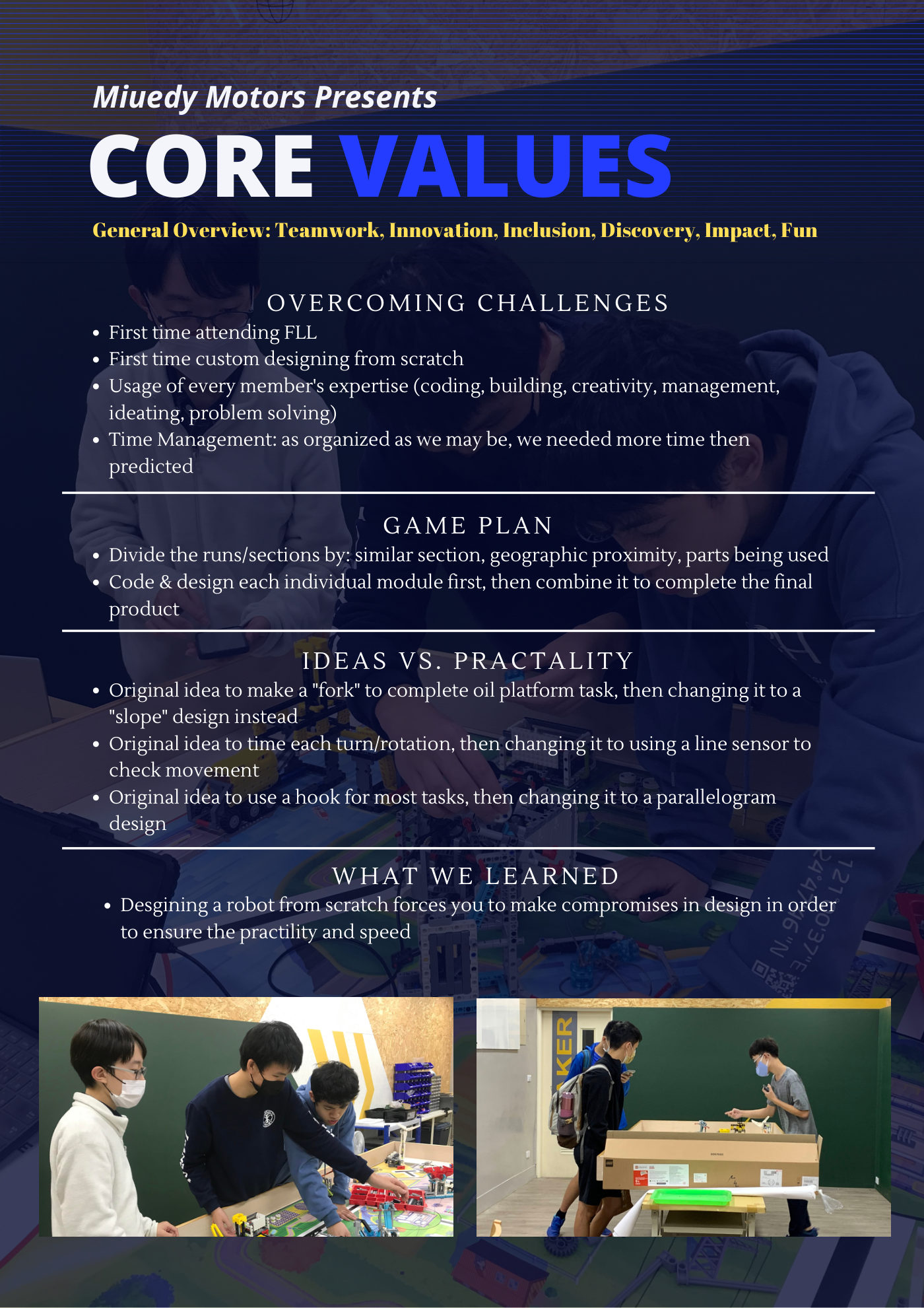 FIRST LEGO League team poster: Core Values