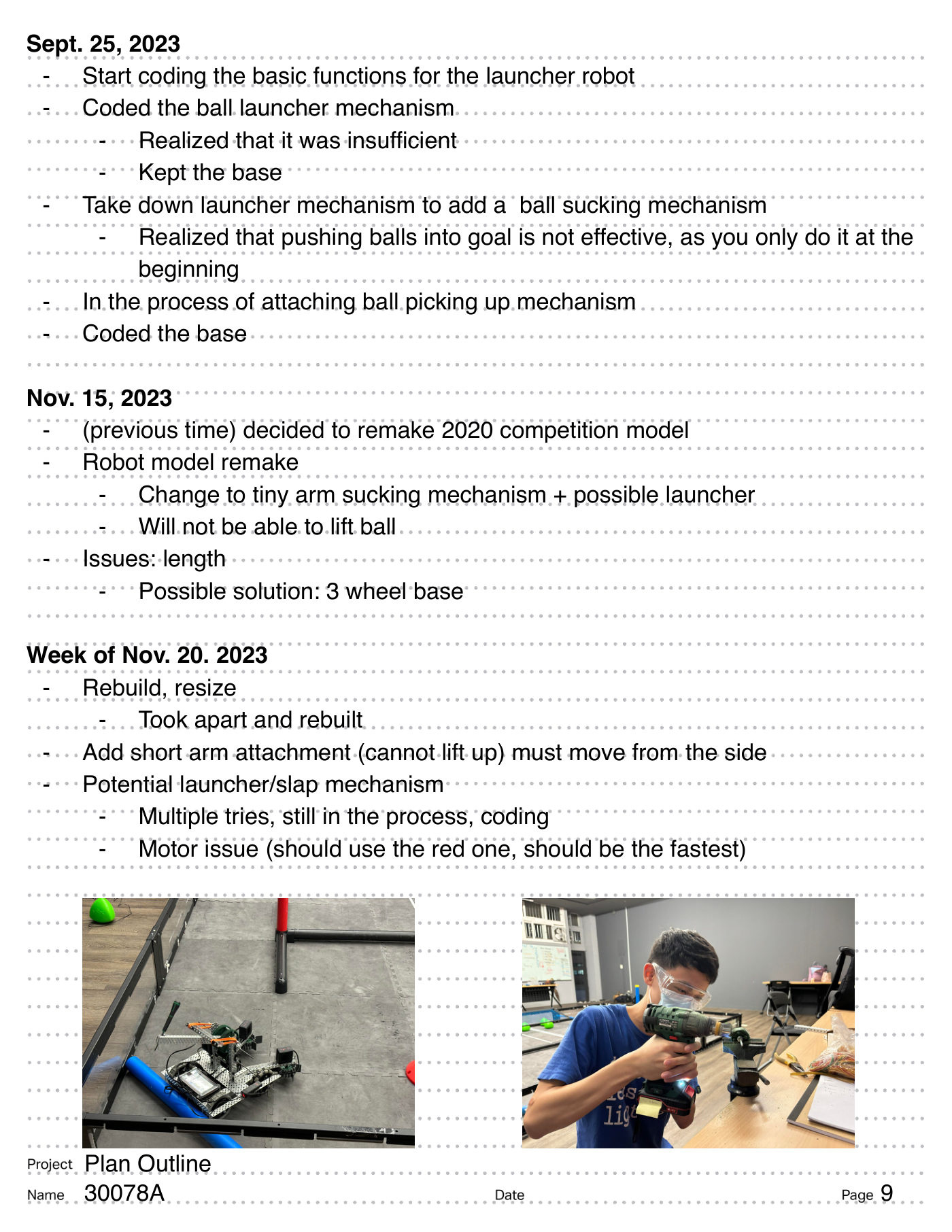 Team 30078A digital engineering notebook, page 11