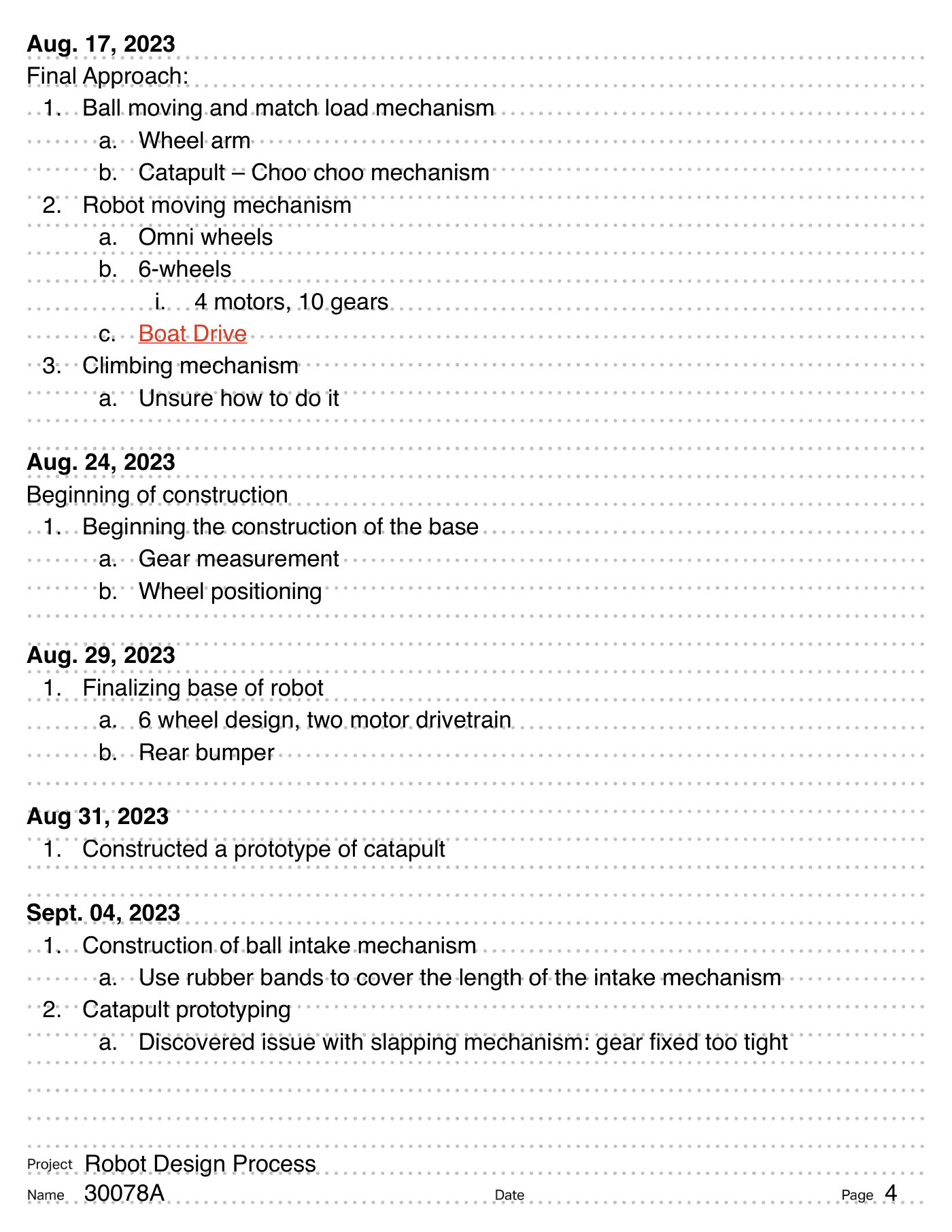 Team 30078A digital engineering notebook, page 6
