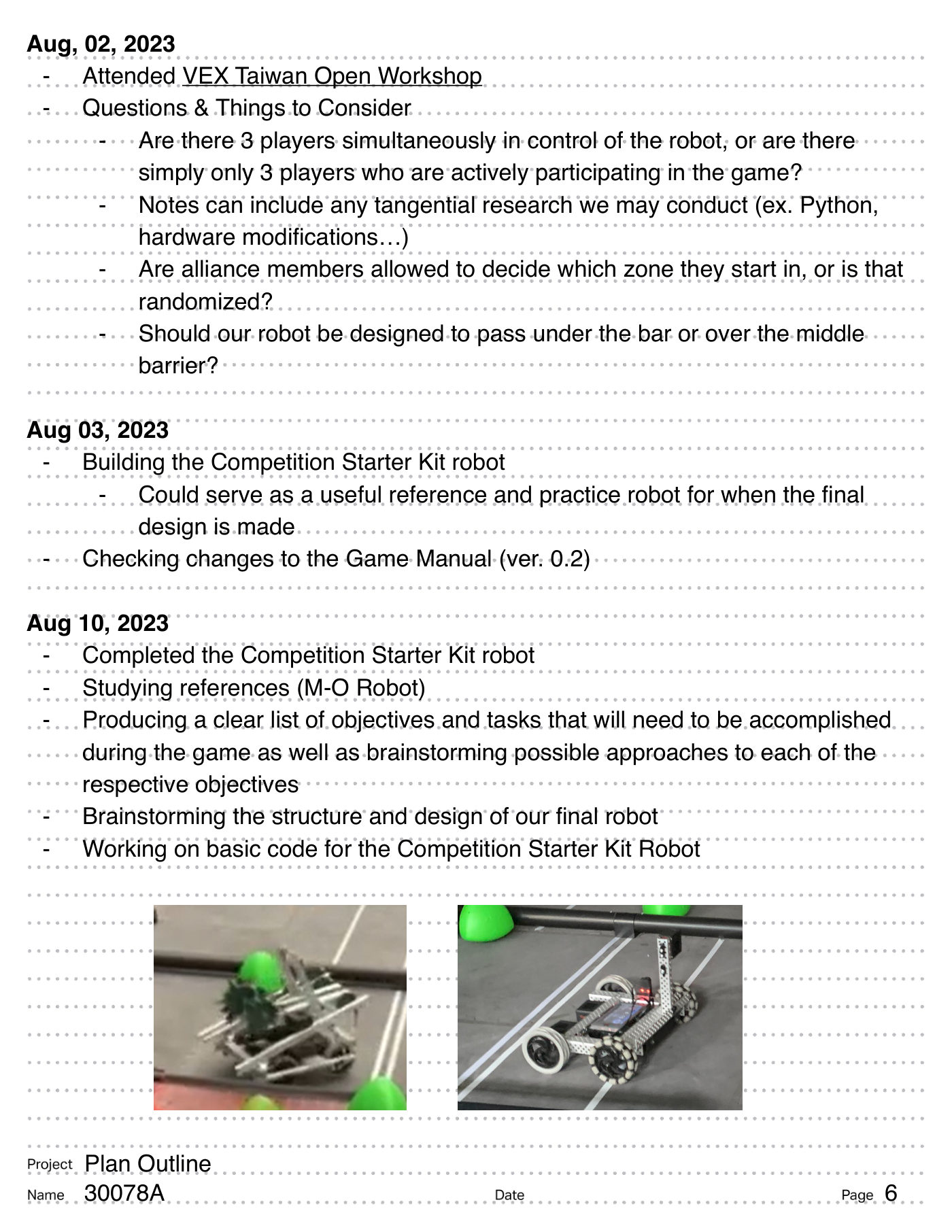 Team 30078A digital engineering notebook, page 8