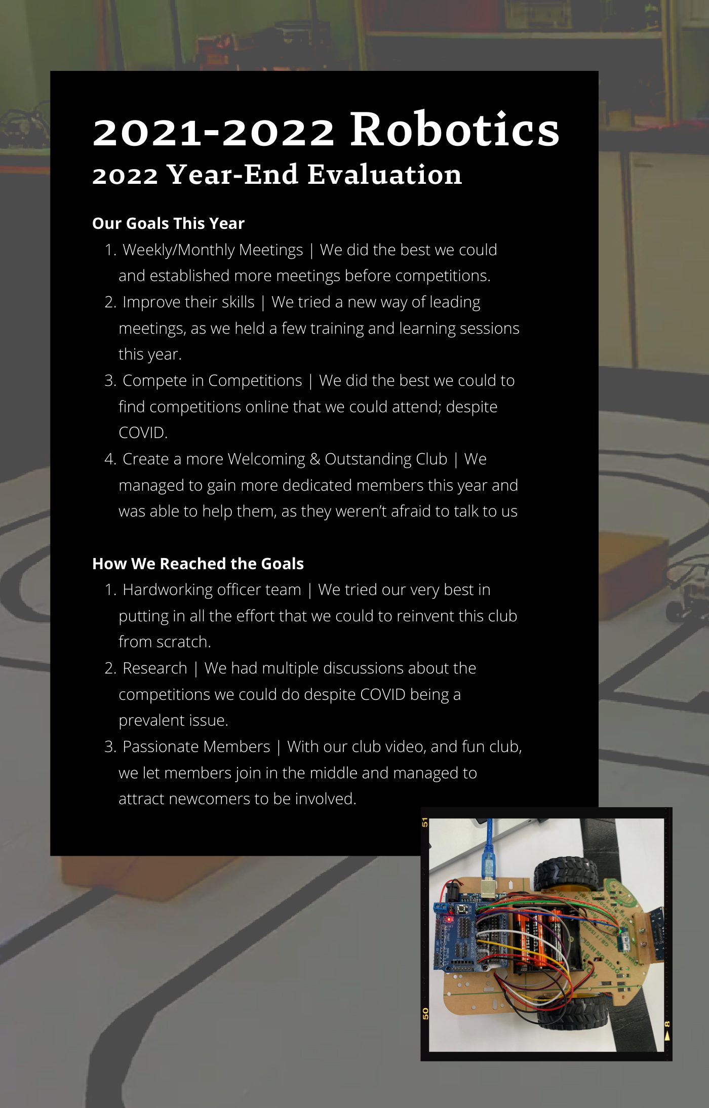 2021&ndash;2022 Robotics year-end evaluation