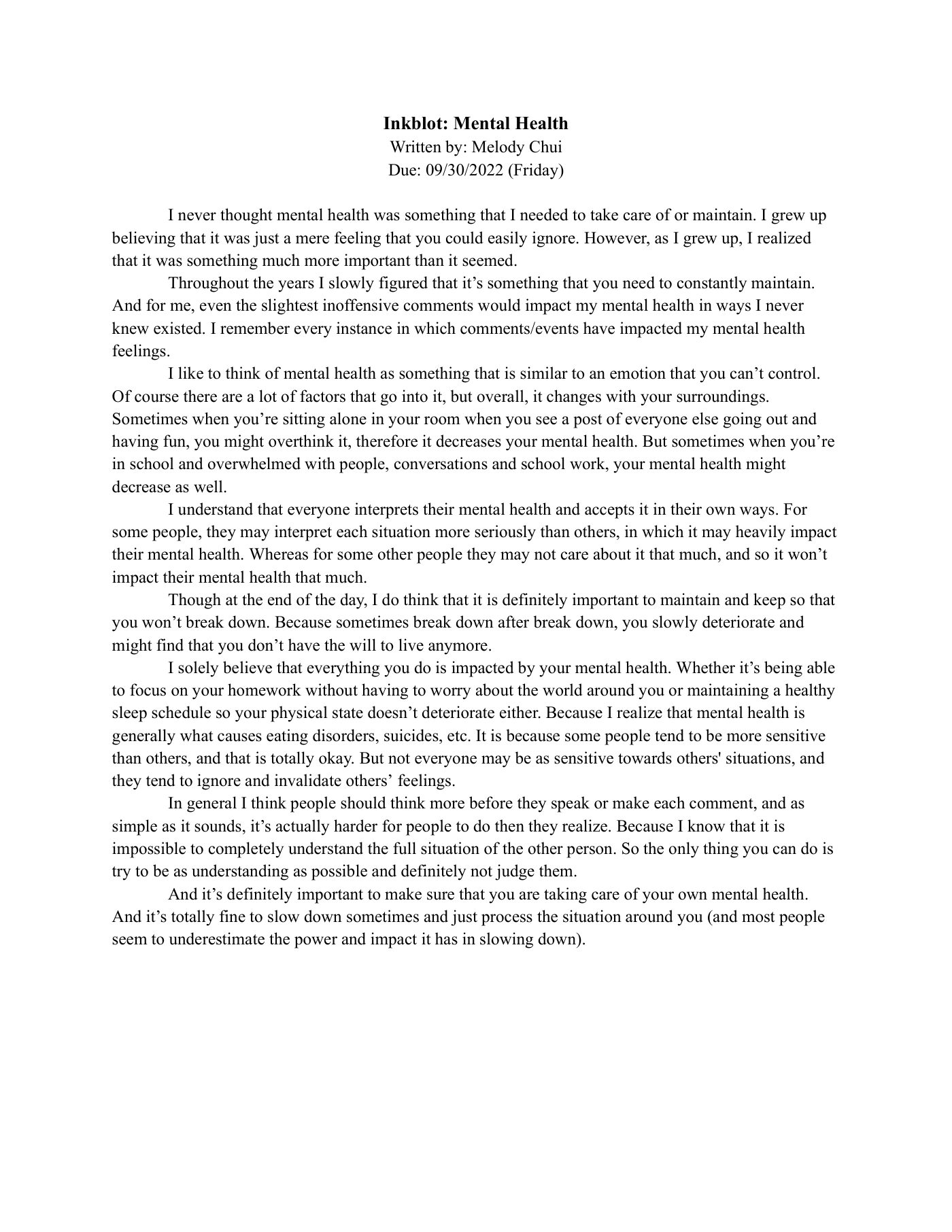 Inkblot piece on mental health